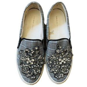 Zara Grey Plaid Trainers With Jewel Embellishments SZ 6.5